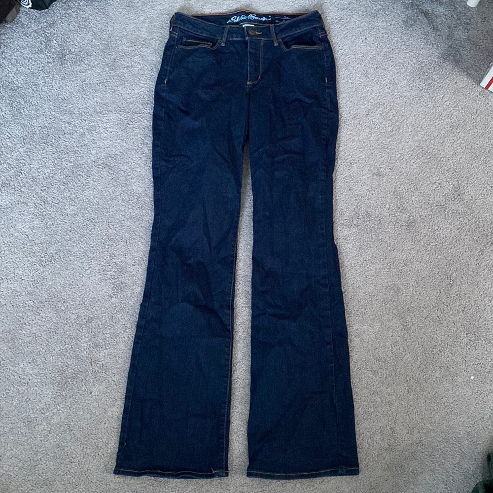Eddie Bauer Mid Rise Curvy Boot Cut Blue Jeans